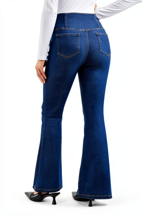 OUGES Womens Stretchy V Cross Waist Maternity Flare Jeans Dark Blue XL-5