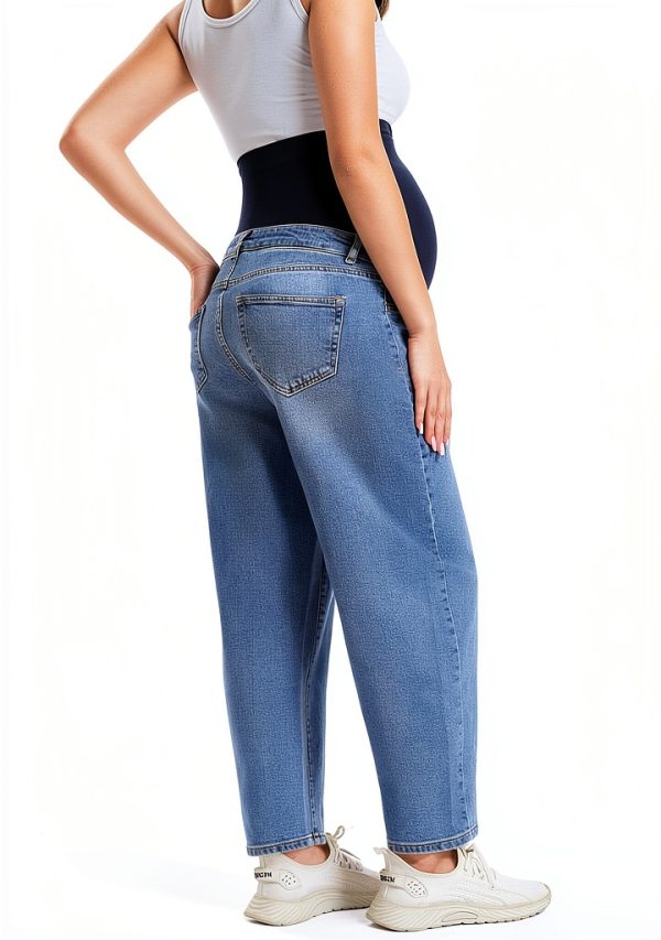 OVRUNS Maternity Jeans for Women Stretch Barrel Jeans Over The Belly Pregnancy Denim Pants with Button Waist-3