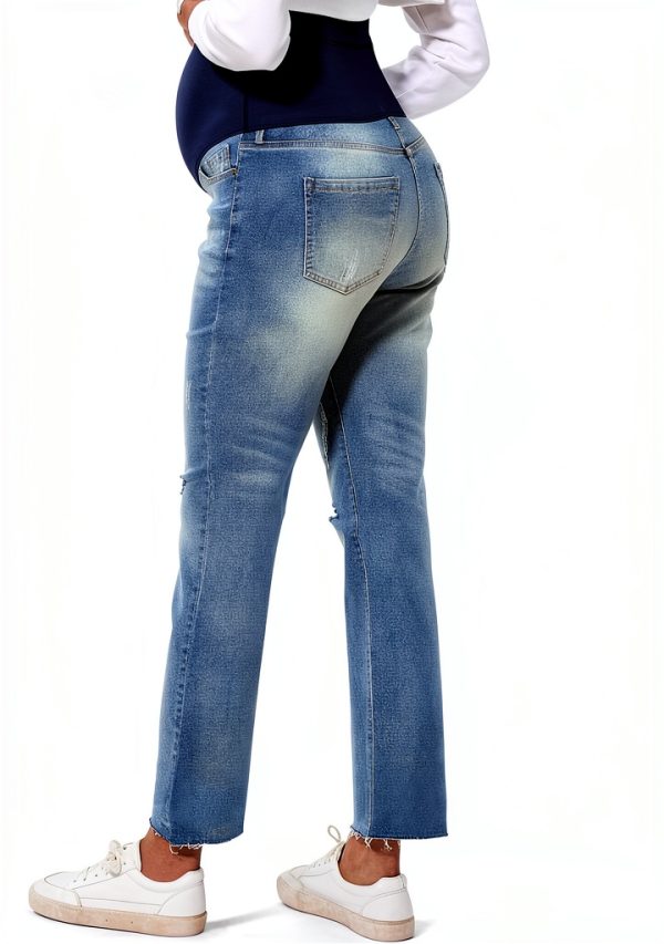 Peauty Maternity Ripped Jeans Frayed Hem Straight Leg Over Belly-4