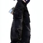 Women's Five Point Star Work Dress Jeans Multi Pocket High Waist Loose-0
