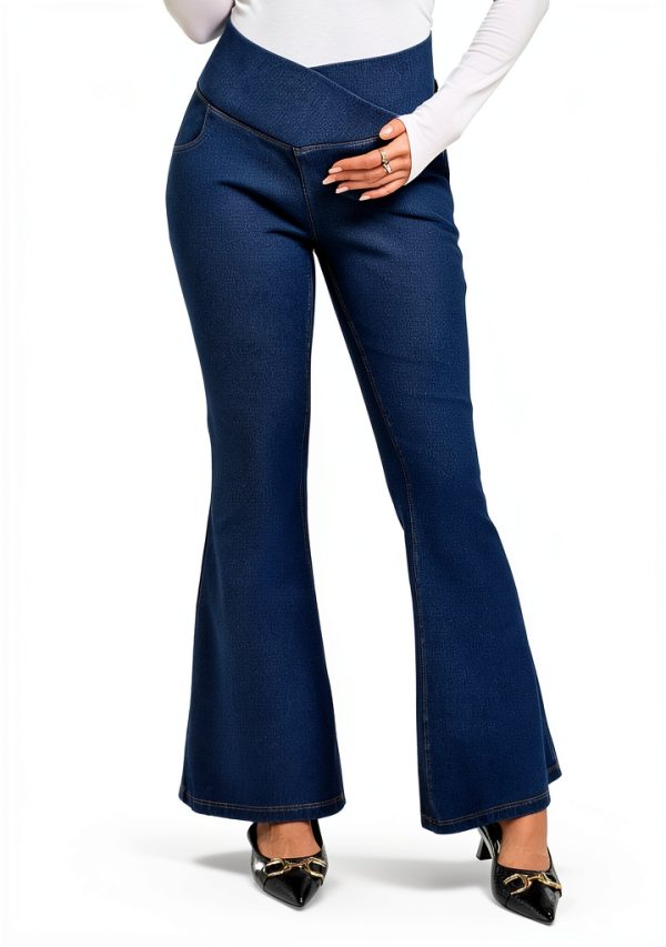 OUGES Womens Stretchy V Cross Waist Maternity Flare Jeans Dark Blue XL-2