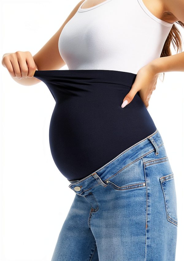 OVRUNS Maternity Jeans for Women Stretch Barrel Jeans Over The Belly Pregnancy Denim Pants with Button Waist-5