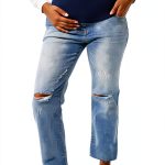 Peauty Maternity Ripped Jeans Frayed Hem Straight Leg Over Belly-0