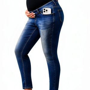 Ecavus Women's Maternity Jeans Over Belly Stretchy Skinny Denim Pregnancy Pants Maternity Clothes with Pockets-0