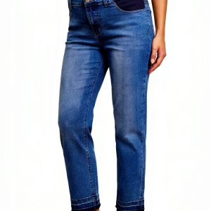 BLENCOT Women's Maternity Jeans Mid-Rise Elastic Waist Pregnancy Work Pants Ripped Leg Jean Pockets S-2XL-0