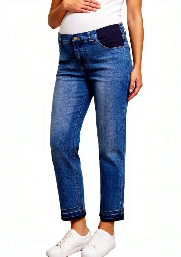 BLENCOT Women's Maternity Jeans Mid-Rise Elastic Waist Pregnancy Work Pants Ripped Leg Jean Pockets S-2XL-0