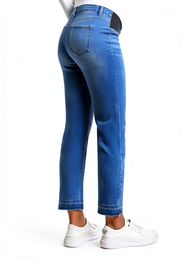 BLENCOT Women's Maternity Jeans Mid-Rise Elastic Waist Pregnancy Work Pants Ripped Leg Jean Pockets S-2XL-5