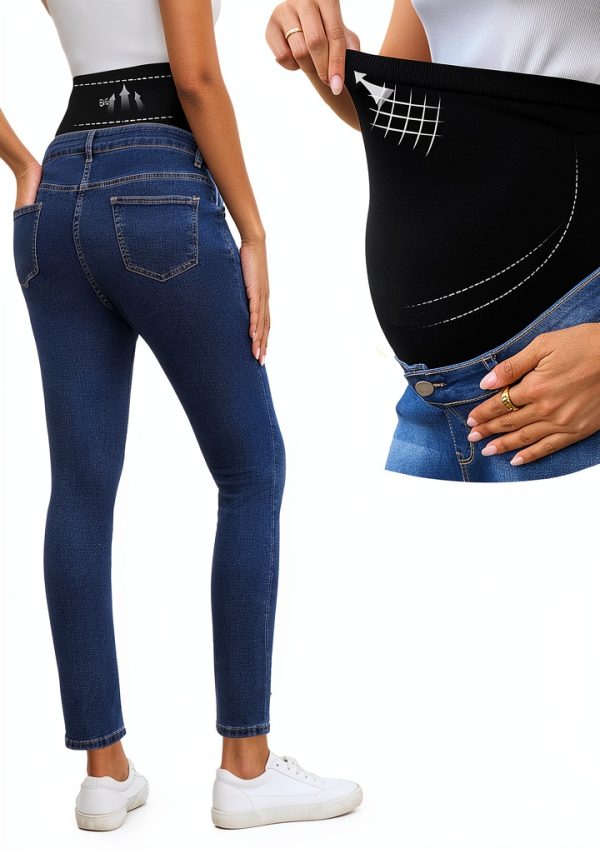 Ecavus Women's Maternity Jeans Over Belly Stretchy Skinny Denim Pregnancy Pants Maternity Clothes with Pockets-3