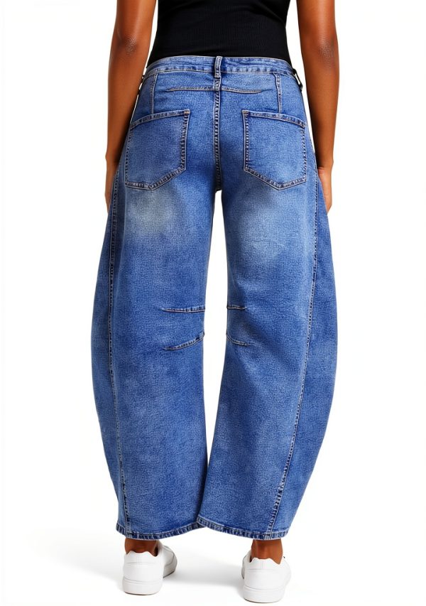 OVRUNS Women's Maternity Baggy Jeans Stretch Barrel Jeans Side Panel Loose Pregnancy Denim Pants with Pockets-2