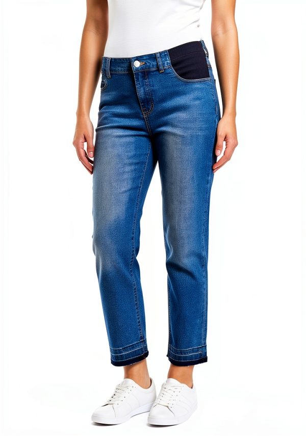 BLENCOT Women's Maternity Jeans Mid-Rise Elastic Waist Pregnancy Work Pants Ripped Leg Jean Pockets S-2XL-1