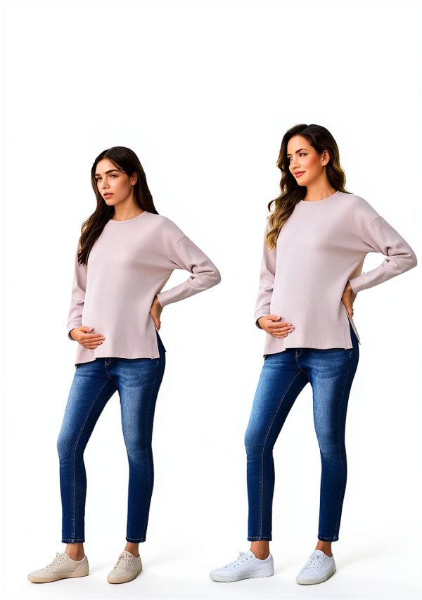 Ecavus Women's Maternity Jeans Over Belly Stretchy Skinny Denim Pregnancy Pants Maternity Clothes with Pockets-4