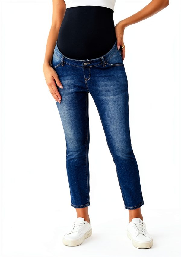 Ecavus Women's Maternity Jeans Over Belly Stretchy Skinny Denim Pregnancy Pants Maternity Clothes with Pockets-5